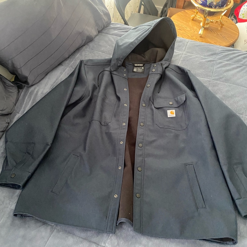 Carhartt Black Raincoat with Hood and Durable Material